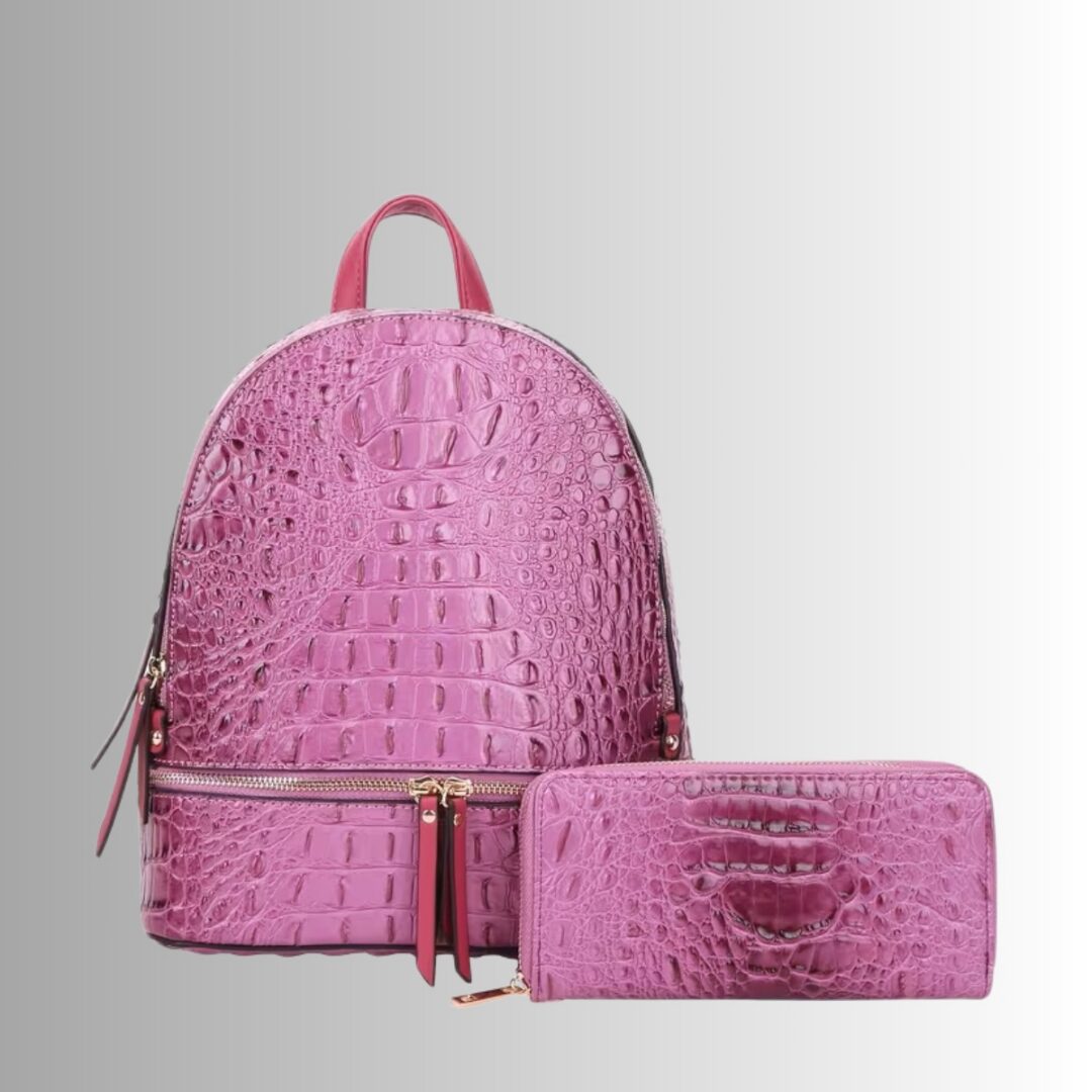 Crocodile Pattern Backpack with Wallet