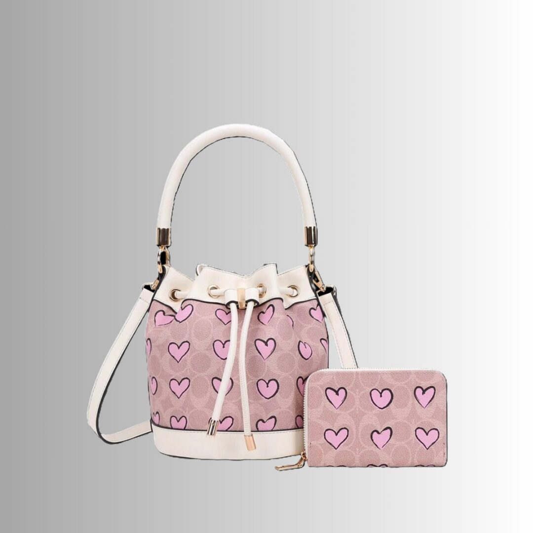 Heart Print Bucket Bag with Wallet - Image 2