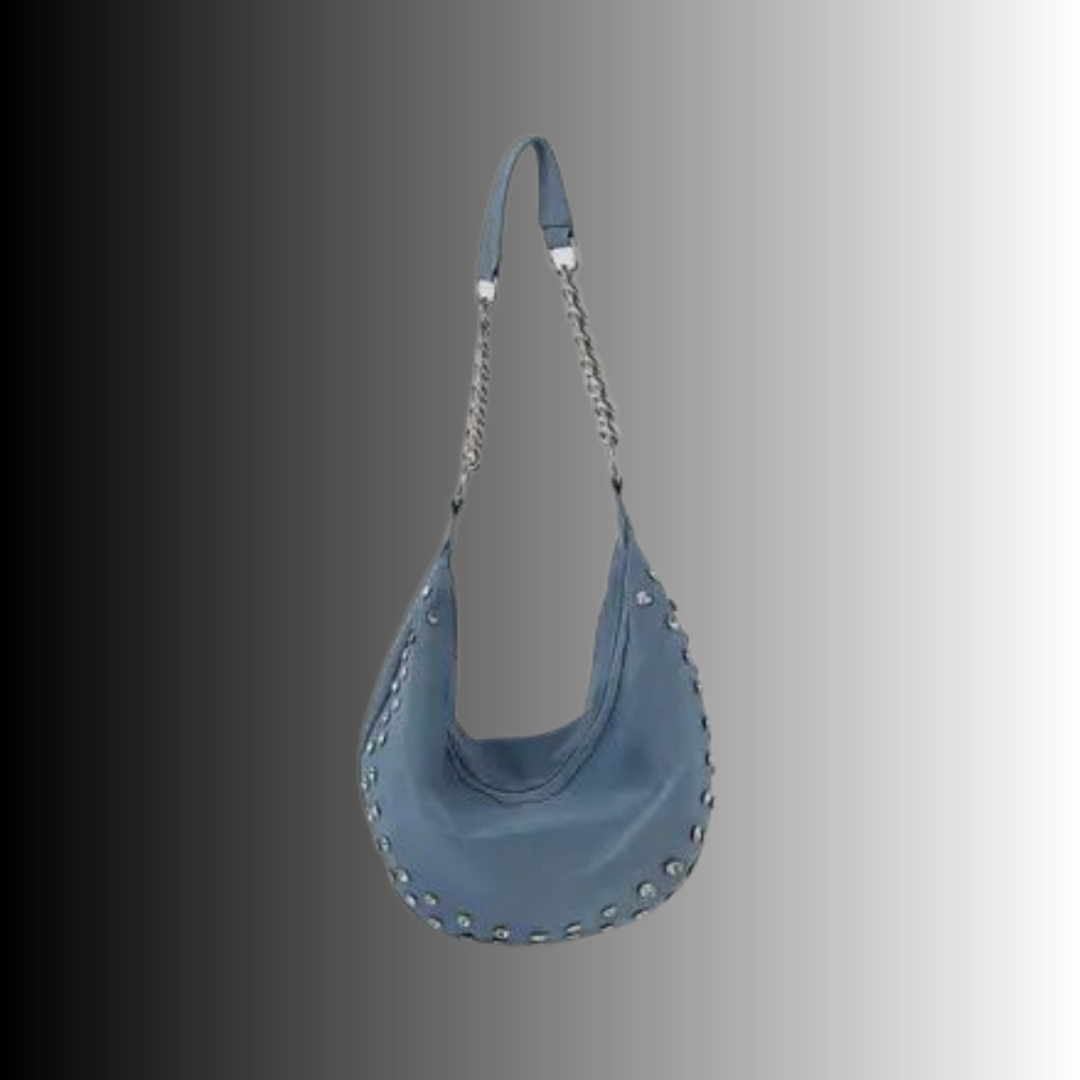 Sky Blue Studded Crescent Shoulder Bag