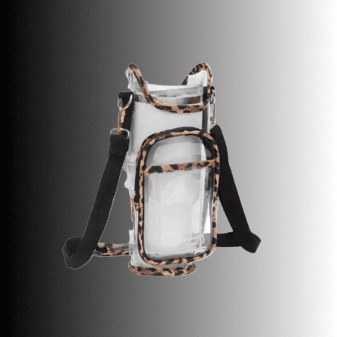 Clear crossbody purse with leopard trim